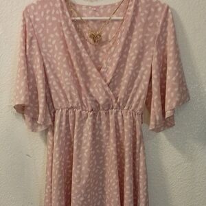 Chic Pink Polka Dot Wrap Dress